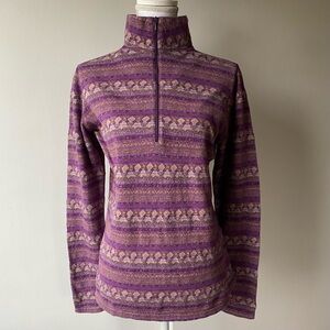 Woolrich Women's Quarter Zip Top Sz Large Aztec Stripe Cotton Sweater Base Layer